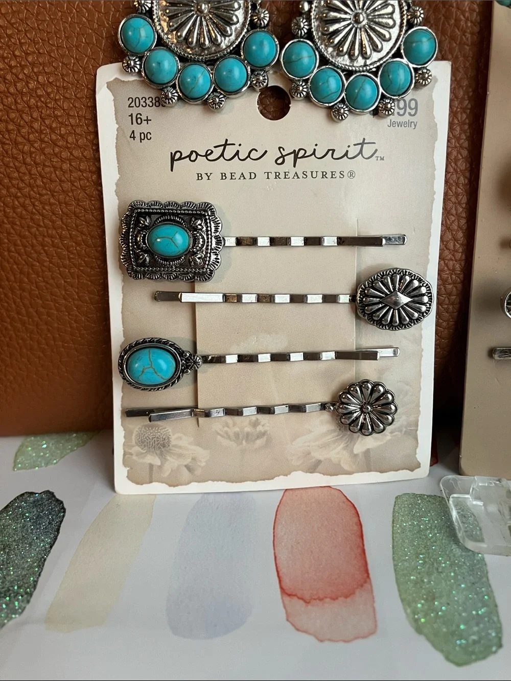 Turquoise &Silver-Tone Earring Set, 8 Unique Hair Pins, Bracelet& Bead Jewelry